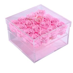 ROSE FOREVER , cristal box for jewelry, 9 Flowers color pink..